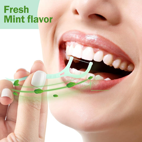 2000 Count Natural Dental Floss Picks - Sustainable High Pull Tooth Flosser Picks for Teeth (Green)