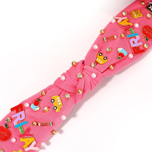 Teacher Headband for Women, MOLOCH FRI YAY Funny Pencil Beaded Blackboard Headband for School