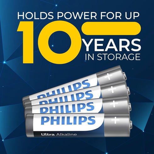 Philips 12 Pack, 1.5v 10-Year 129% AAA Batteries Ultra Alkaline Triple A. Batteries, Shelf Life, Ultimate Long-Lasting