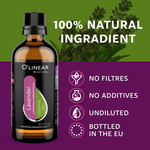 Pure Lavender Essential Oil by O'linear, Tension Relief Oil for Diffuser & Humidifier, 3.4 FL Oz
