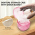 Transparent Pink Travel Denture Case with Brush, Leak Proof Denture Cleaning Container for False Teeth