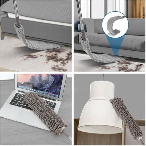 Microfiber Duster, 4PCS with Extension Pole (Stainless Steel) 30 to 100 Inches, Reusable Washable for Cleaning High