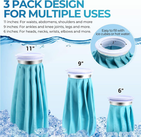 Ohuhu Ice Pack for Injuries - 3 Packs Reusable Ice Cold Packs with 2 Wrap Ice Bag for Hot & Cold Therapy Pain Relief
