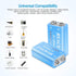 2 Packs Rechargeable 9V Lithium Batteries, 9 Volt Batteries for Smoke Detector, 800mAh 9V USB Charging for Microphones,