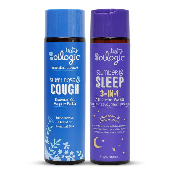 Oilogic Baby Vapor Bath Relief Bundle - 2-Pack (Slumber & Sleep, Stuffy Nose & Cough) - 100% Pure Essential Oils