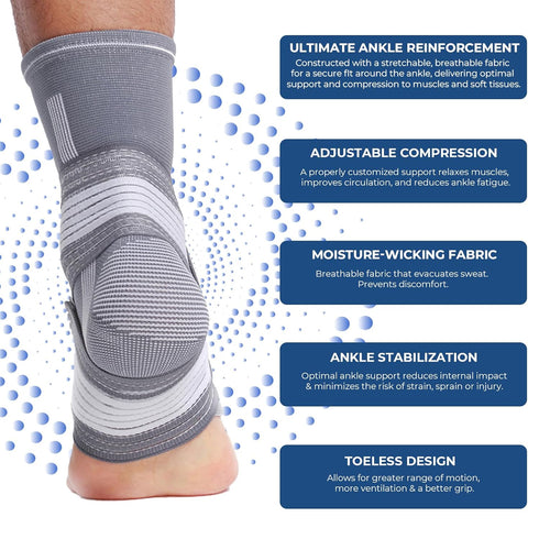 NeoTech Care Adjustable Ankle Support Brace, Size XL, 1 Pair (Gray)