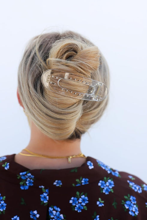Lay Down Hair Claw, 2-Pack Strong Clip Teeth for Thick & Thin Hair, Clear & Gold Sparkle