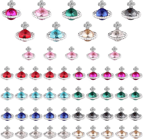 Planet Nail Charms, 54 Pcs 3D Nail Rhinestones, Shiny Silver Saturn Shape, Nail Art Decoration Supplies for Acrylic