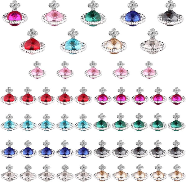 Planet Nail Charms, 54 Pcs 3D Nail Rhinestones, Shiny Silver Saturn Shape, Nail Art Decoration Supplies for Acrylic