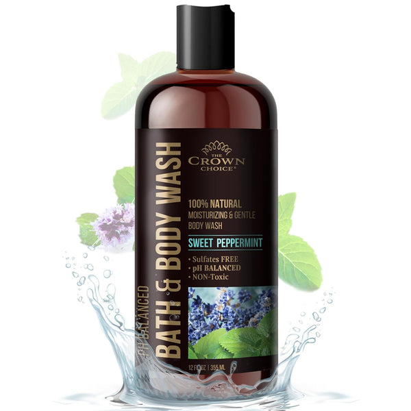 Natural Body Wash for Women, Men & Kids - Peppermint & Lavender - 12oz, Moisturizing Liquid Soap