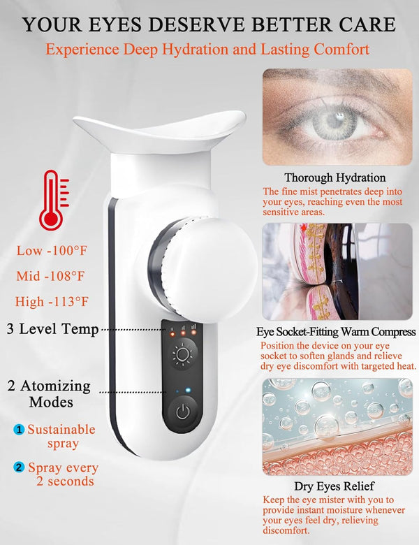 Heated USB Nano Eye Moisturizer & Soother - Portable Drops Steamer for Dry Eye, Rechargeable Electric Mist Sprayer