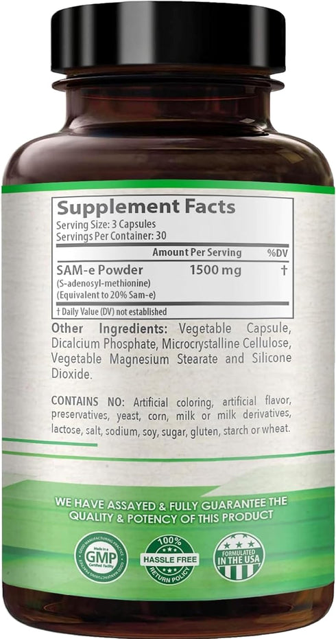 1500mg SAM-e Supplement, High Strength S-Adenosyl-L-Methionine Capsules for Joint Brain Liver Mood Support (90 Count)