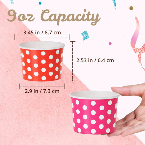 MATICAN Paper Ice Cream Cups, 50-Count 9-Oz Disposable Dessert Bowls for Hot or Cold Food, Polka Dots