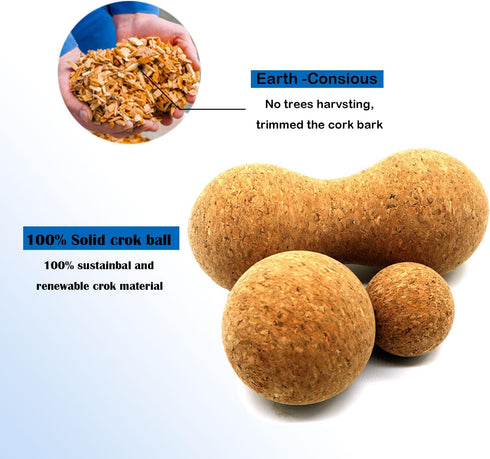 Rreadean Set Stress,Set 3 5.4"*2.4"+2.4"+1.7" Cork Massage Ball for Fascia Release After Exercise, Yoga,Trigger Point