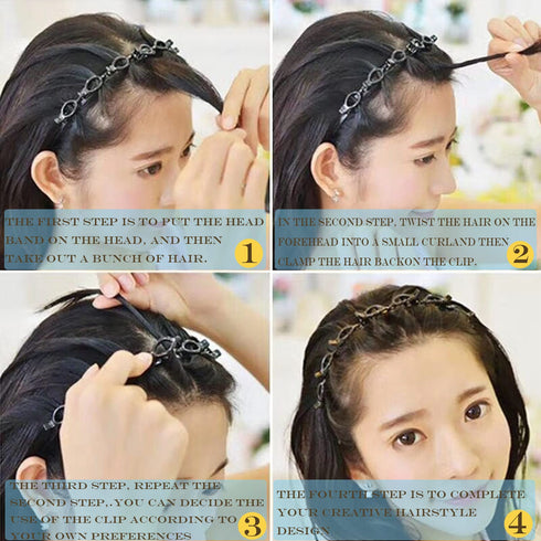 JASSINS 2 Pcs Bangs Hairstyle Hairpin Headband, Professional Weave Clip and Toothed Braid Tool for Women Girls