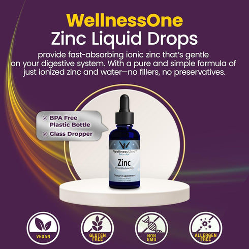 WellnessOne Ionic Liquid Zinc Drops - Highly Absorbable Zinc Supplements for Kids & Adults, 1.67 fl oz