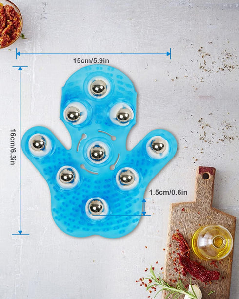 Glove Massager Palm Shaped Hand Massage Manual with 9 360-Degree Roller Balls, Blue