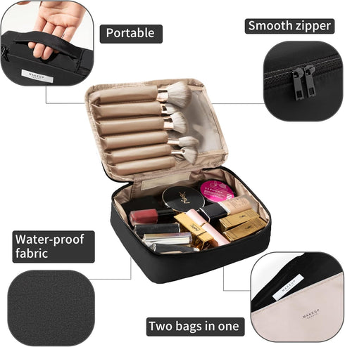 Queboom Travel Makeup Bag, Cosmetic Bag Toiletry Bag for Women and Men (Black)