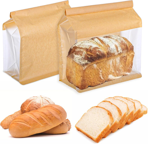 Limbeuuu 100 Pcs Heavy Duty Large Paper Bread Bags with Tin Tie Tab