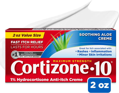 Maximum Strength Anti-Itch Cream with Soothing Aloe, 1% Hydrocortisone, 2 oz - Cortizone 10