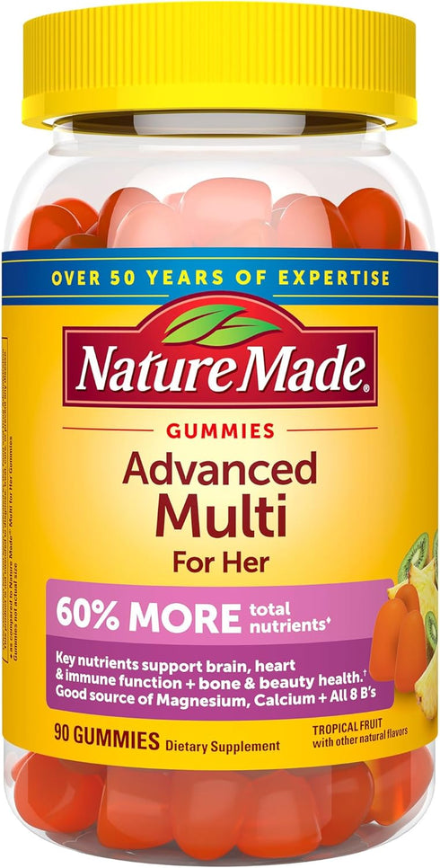 Nature Made Advanced Multivitamin Gummies for Her, 90 Gummies, with Magnesium Citrate, Calcium & All 8 B Vitamins