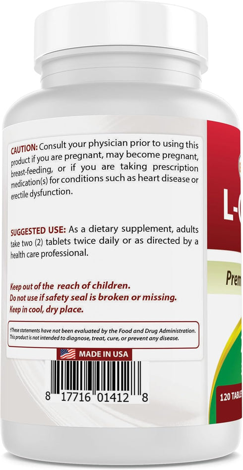 Best Naturals L-Citrulline 2000mg/Serving, Non-GMO, Gluten Free, 120 Tablets