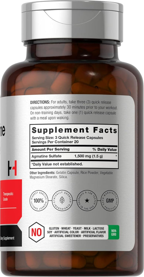 Horbaeach Agmatine Sulfate Capsules 1500mg | 60 Pills | Pharmaceutical Grade | Non-GMO, Gluten Free Supplement