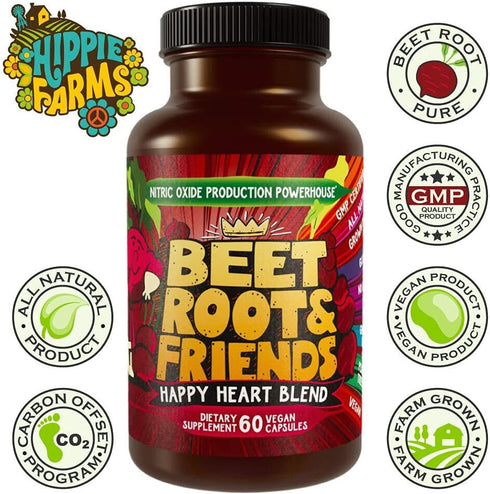 Beet Root Capsules 60 Count - Heart-Healthy Energy with Grape Seed Extract & Ginseng - Vegan Circulation Support