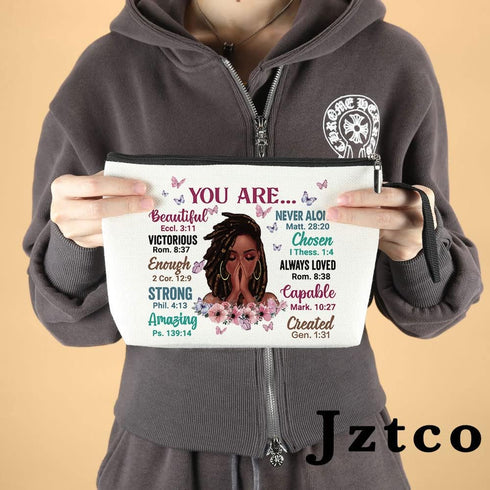 Inspirational African American Makeup Bag, You Are Beautiful Strong Amazing Travel Zipper Bag