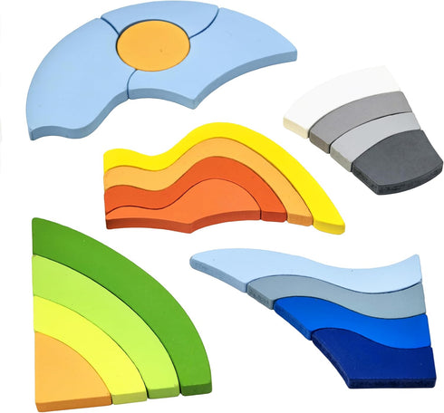 PHIELEY 20 Activities for Dementia Patients, Pieces Wooden Puzzles Game for Seniors, Colorful Hill Pattern Match