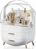 Makeup Storage Organizer with Lid, Waterproof Cosmetics Skincare Organizer for Vanity, Portable Makeup Box (White)