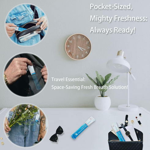Packets 20 Count Portable Travel Mouthwash Mint Flavor Alcohol-Free Oral Rinse Strips in Reusable Box, Single-Use Mouth
