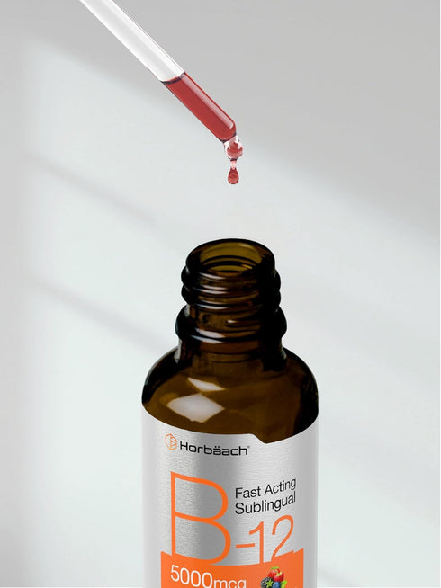 Horbaach B-12, 5000mcg, 4oz, Berry Flavor Fast-Acting Sublingual Liquid Vitamin B12, Vegetarian & Non-GMO