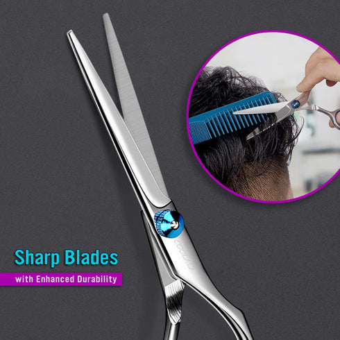 Stainless Steel Hair Cutting Scissors 6.5 Inch - Professional Salon Barber Haircut Shears, One Comb Included