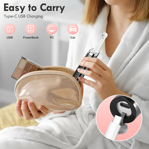 Rechargeable Tooth Polisher Kit - Electric Dental Teeth Polisher with LED Light, 5 Brush Heads
