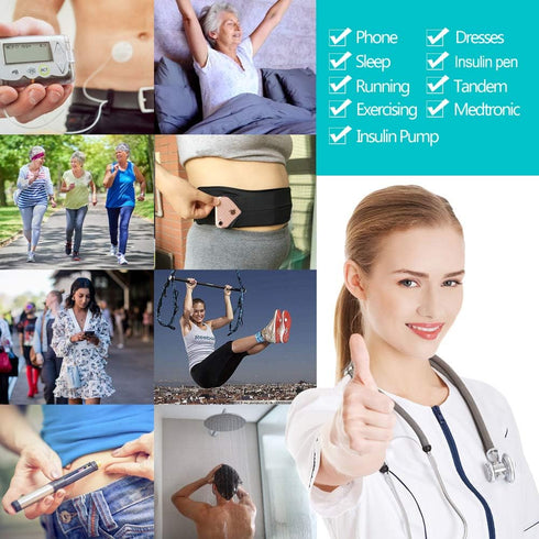 Insulin Pump Belt Adjustable, Lightweight Diabetic Waist Fanny Packs for EpiPen T1D Men Women Black