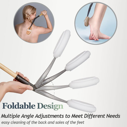 Long Handle Bath Body Brush & Lotion Applicator for Back Scrubber, Shower Brush with Soft Bristles for Wet or Dry