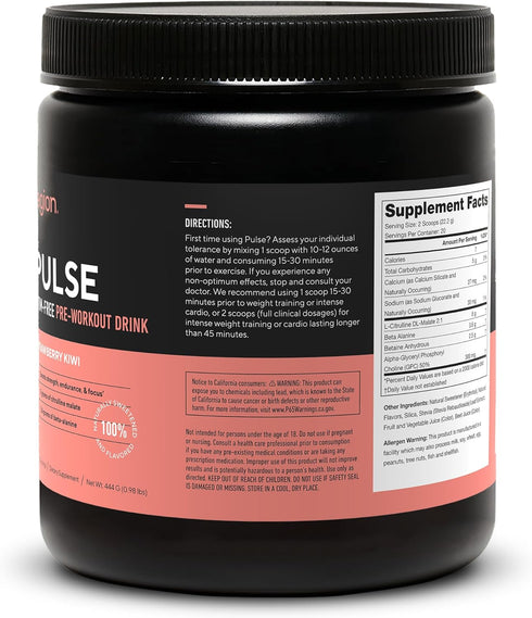 LEGION Pulse Pre Workout Supplement, All Natural Nitric Oxide Drink, Caffeine Free, Strawberry Kiwi