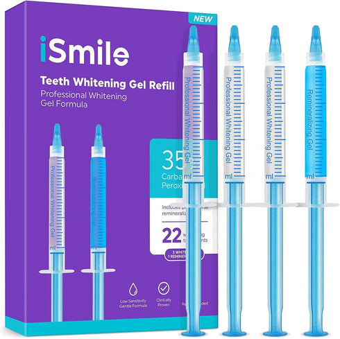 iSmile Teeth Whitening Gel Syringe Refill Pack - (3) 3ml Whitening Gel Syringes, (1) Remineralization Gel Syringe, No