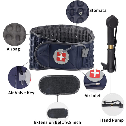 Decompression Back Belt - Lumbar Support for Men & Women, Lower Back Pain Relief, Fits Waist Size 29-49 Inches, Blue