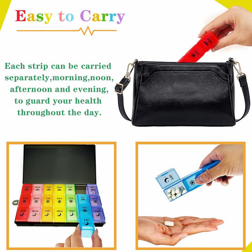 Pill Organizer, Large Weekly Tablet Box for 7 Days, Medication Storage with Dust-Proof Container for Vitamins