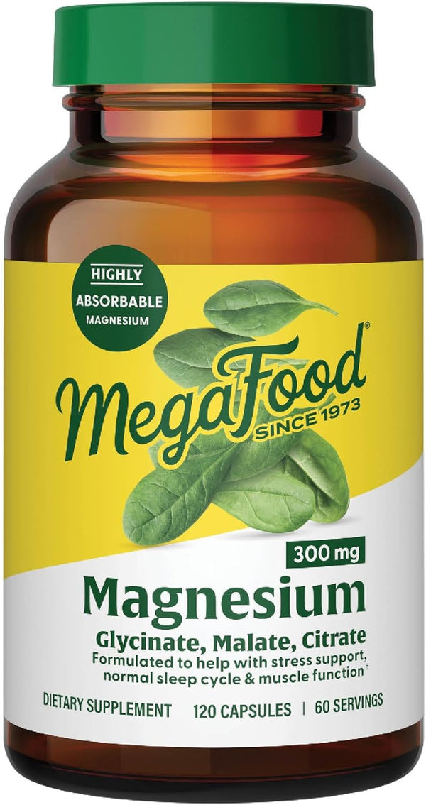 MegaFood Magnesium 300 mg - Highly Absorbable Blend of Magnesium Glycinate, Citrate & Malate for Heart & Nerve Health