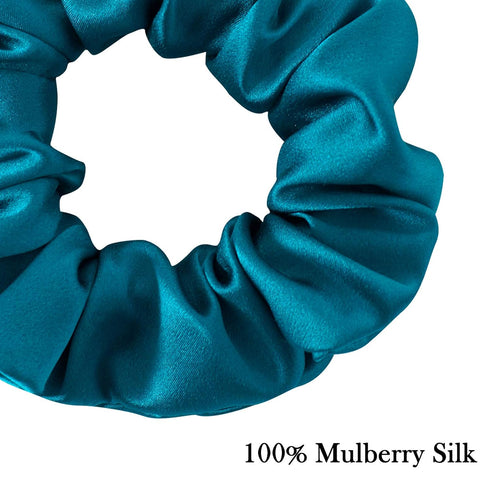 MulberrySilk Hair Scrunchies for Women, 3 Pack Silk Hair Ties for Sleep, Black, Taupe, Peacock Blue