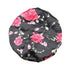 Large Round Black Floral Satin Bonnet for Sleeping, Double-Layer Elastic Hair Bonnet for Women with Braids/Curly Hair