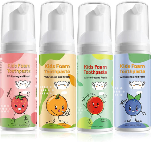 Foam Toothpaste Kids, 4 Packs for U-Shape Electric Toothbrush, Toddler's Toothpaste with Low Fluoride