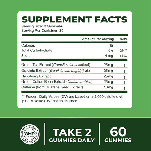 Green Tea Fat Burner Gummies for Weight Loss, Metabolism Boost & Appetite Suppressant with Green Coffee Bean Extract