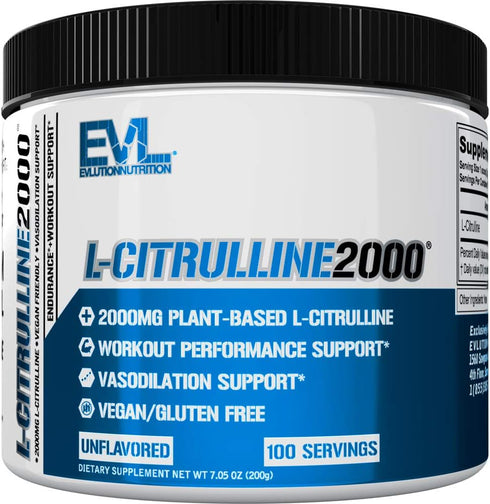 Evlution L-Citrulline 2000, High Strength Nitric Oxide Pre Workout Powder for Enhanced Muscle Strength