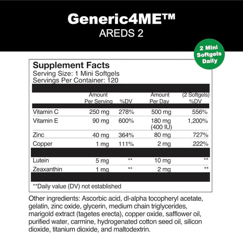 AREDS 2 SoftGels, 500 mg Vitamin C, 400 IU Vitamin E, 10 mg Lutein - Supports Eye Health, 120 Mini SoftGels