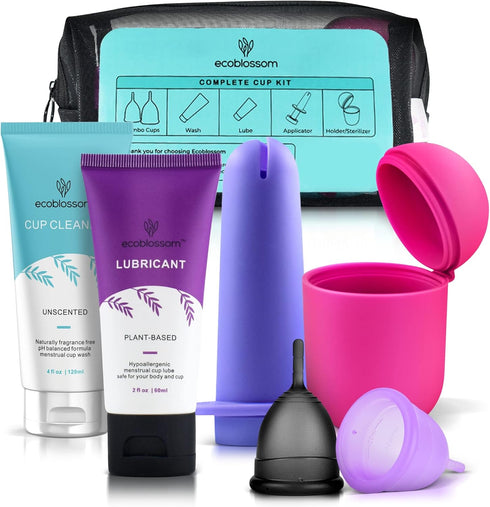 Ecoblossom Complete Menstrual Cup Kit - Small & Large Reusable Period Cups,