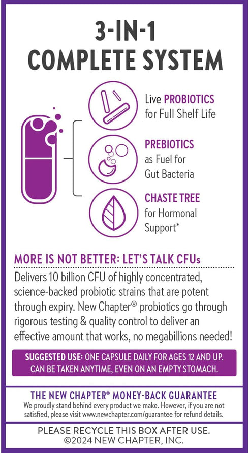 New Chapter Probiotics for Women - 30 ct (1 Month Supply), Daily Probiotic with Prebiotics for Vaginal Health